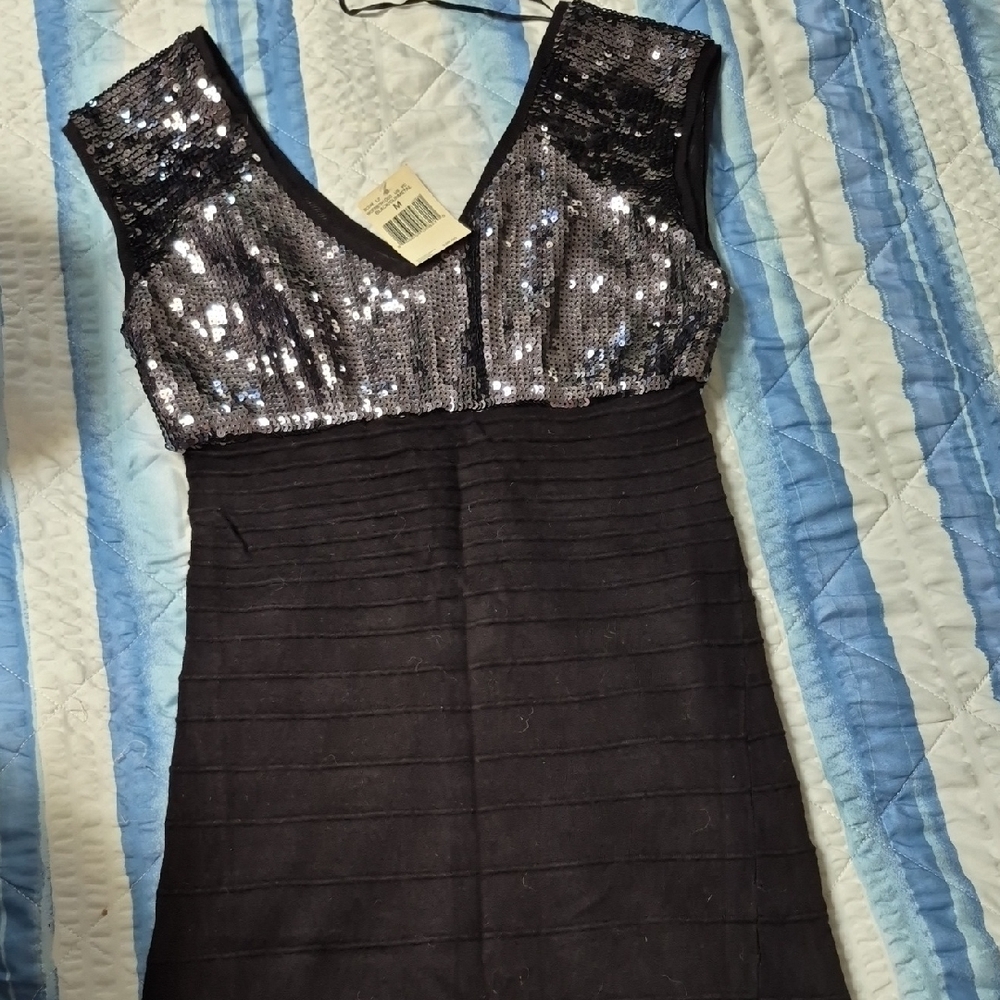 Guess Black Mini Dress with Silver Sequins